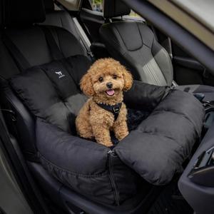 JACKO & CO Premium Dog Car Seat – Safe & Cozy Travel Bed Carrier for Small Dogs, Puppies, Pets, Clip-On Leash, Storage Pockets, Water-Resistant, Machine Wash (Black, Removable - Small (1-25lbs))