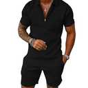 Short Sets for Men 2 Piece Lounge Set Solid Zipper Shirt and Stretch Shorts, Black, XL