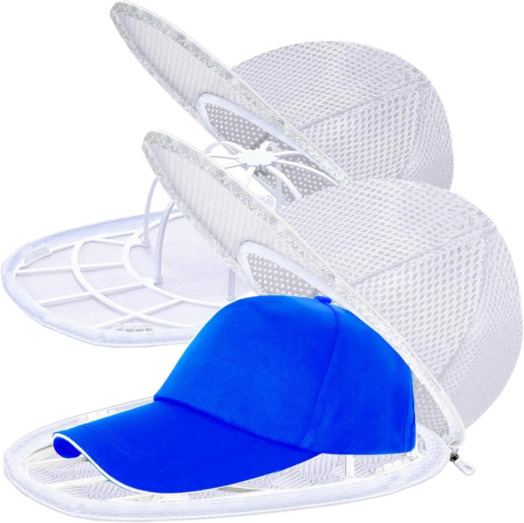 Hat Washer Cage for Baseball Caps for Washing Machine or Dishwasher, Washer for baseball caps with Mesh Bags, Hat Cleaner/Cleaning Protector Cage (2 Pack White)