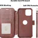 VANAVAGY Compatible for iPhone 13 Pro Wallet Case for Magsafe Wireless Charging, PU Leather Flip Folio Phone Case with Wrist Strap RFID Blocking Card Holder Screen Protector,Brown