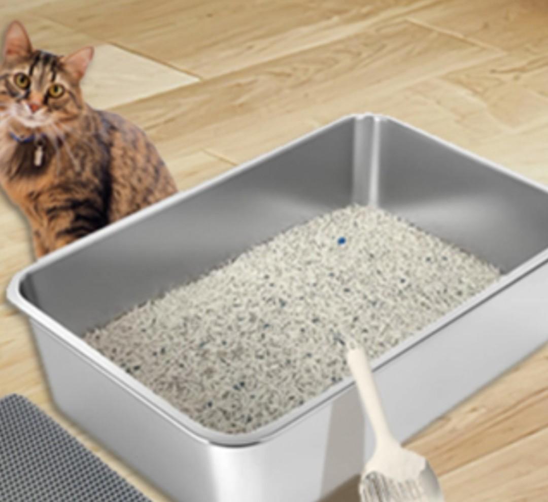 UWANGPET Stainless Steel Cat Litter Box,Odour Proof Litter Pan, Non-Stick, Easy to Clean, Rust Resistant, Non-Slip Rubber Feet