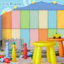 Hahafelt 8 Pack Wall Padding for Playroom Peel and Stick Headboard 3D Anti Collision Upholstered Wall Panels Self Adhesive Headboard Panel for Protection (15.75" X 7.87" X 1.18",Fresh Colors)