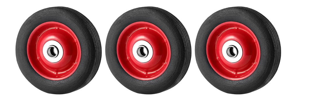 3 Pack 6 x 1.2 Inch Solid Rubber Flat Free Tire, Hand Truck Wheel with Ball Bearing and 5/8 Inch Axle Diameter, Solid Rubber Wheel, 350 lbs Capacity