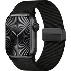 6 x Stretchy Band with Magnetic Clasp Compatible for Apple Watch Bands Women Men 38mm 40mm 41mm 42mm 44mm 45mm 46mm 49mm, Nylon Sport Solo Loop for iWatch Series 11/10/9/8/7/6/SE/5/4/Ultra 3 2 1 (Black)