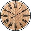 EMAX HOME 24 Inch Large Wooden Wall Clock – Extra Large FarmhouseWall Clock with 3D Roman Numerals & Herringbone Splicing, Brown Modern Wood Wall Clock for Living Room