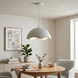 JAYMP 15.7" Modern Pendant Light for Dining Room Kitchen Island Light Hanging Lamp E26 Base Japanese Wabi-Sabi Style Bird Nest Shape Lighting Fixture, 1 Pack (Matte White,D Shape, 40cm/15.7inch)