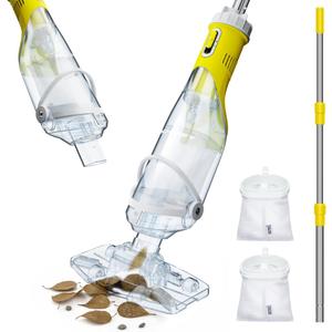 InoKraft Cordless Pool Vacuum Cleaner, Rechargeable, Handheld Pool Vacuum for Above Ground and Inground Pools, Transparent Head, 59 Extendable Pole, for Leaves, Debris, Shallow Steps, Yellow