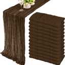 12 Pack Boho Gauze Table Runner - 35x120 Inch, Rustic Cheese Cloth, Long, Romantic, for Wedding, Bridal Shower, Birthday Party Table Decor (Brown)