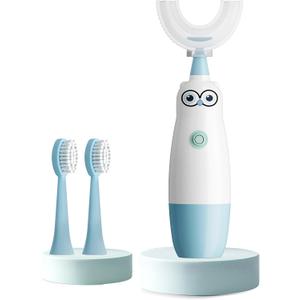 Kids Electric Toothbrush360-Degree Sonic Vibration, IPX7 Waterproof,Toddler U Shaped Toothbrush with 2 Soft Brush Head,Cute Owl Design Baby Toothbrush for Ages 813Blue