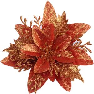 YYCRAFT 12pcs Glitter Poinsettia Flowers 6 Inch for Christmas Tree Ornaments Christmas Decorations,Orange