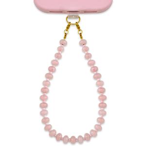 Natural Stone Phone Keychain Charm, Beaded Healing Phone Wrist Strap with Tether Tab (Pink)