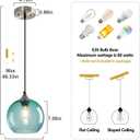 Light Blue Glass Pendant Lights Kitchen Island Lighting Globe Pendant Light Fixtures Modern Pendant Lighting for Bedroom Living Dining Room Light Fixture (7.87 in, 2 Pack)