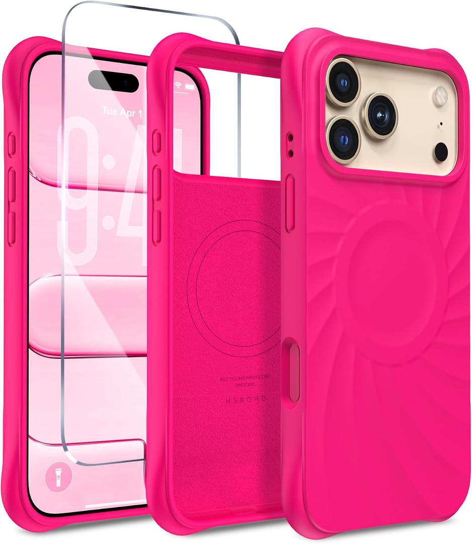 Magnetic for iPhone 17 Pro Max Case 6.9", Compatible with MagSafe, [Integrated Silicone Camera Control Cover] [Screen Protector], 2X MIL-STD Drop Protection for 17 ProMax Case, Neon Pink