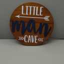 Little Man Cave Wooden Round Door Sign for Little Boy Nursery Room Wall Art Natural Wood Baby Toddler Kids Bedroom Living Room Hanging Rustic Farmhouse Decor -Blue