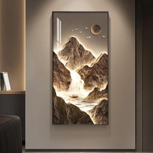 Framed Large Modern Mountain Wall Art for Living Room, Vertical Gold Bright Style Artwork for Walls, Luxury Landscape Scenery Painting Print for Entryway Hallway Stair Home Office Wall Decor, 30x60 In