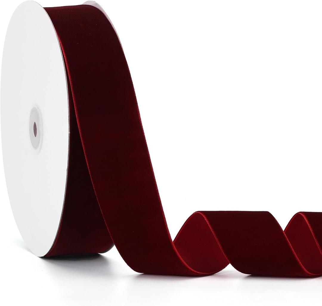 Velvet Ribbon Burgundy,1-1/2 Inch x 20Yd,Perfect for Christmas Gift Wrapping,Floral Bouquets,Home Decor,Party DIY Decorations(1-1/2" x 20Yd Burgundy)