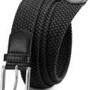 CHAOREN Mens Belt - Braided Stretch Golf Belt for Men 1 3/8"- Gift for Golf Pants Casual Shorts Jeans (Black / Silver)