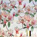 Kromapolis Window Privacy Film, Stained Glass Sticker Floral Window Clings, Decorative Static Clings UV Blocking Colorful Decals, Removable Vinyl Covering Rainbow Magnolia Flowers, 23.6'' x 78.7''