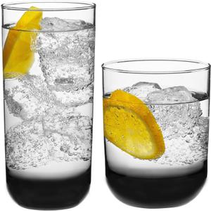 Libbey Polaris Tumbler and Rocks Glass Set, Smoke Hue Drinkware Glasses Set, Lead-Free Tall Water Glasses with Modern Clean Lines, Dishwasher Safe Drinking Glasses Set of 16