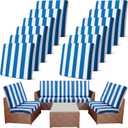 Newwiee 12 Pcs Patio Stretch Outdoor Cushion Covers Sofa Couch Cover Replacement Couch Slipcover Sofa Seat Chair Porch Patio Furniture Protector, Flexibility Washable (Blue White,Stripes)