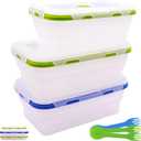 Collapsible Translucent Silicone Food Storage Containers With Lids, 3 Pack Foldable Bento Lunch Box, Reusable Medium Meal Boxes for Kitchen, Camping, BPA Free (40.6 OZ+40.6 OZ+27 OZ)