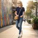 T-Shirts for Women | 100% Cotton Casual Short Sleeve Crew Neck T-Shirts for Women (Blue, XXXL)