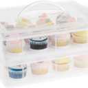 Juvale Cupcake Transport Container - 2 Tier, Clear Plastic, 13.5 x 10.25 x 7.5 in, 24-Count - Cupcake Holder - Rectangular Cake Carrier - Cookie & Pie Carrier