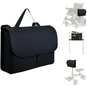 Multi Pocket Wheelchair BagSide Walker Bag with Water Cup HolderWheelchair Bags to Hang on SideSecurely Bound Walker BasketLarge Capacity Wheelchair Side BagWaterproof Walker BagWalker Pouch (Black)