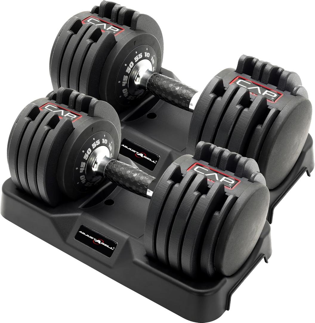 CAP Barbell ADJUSTABELL Adjustable Round Dumbbell Weights - Singles & Pairs | 12.5 lb, 25 lb & 55 lb | Multiple Handle Options