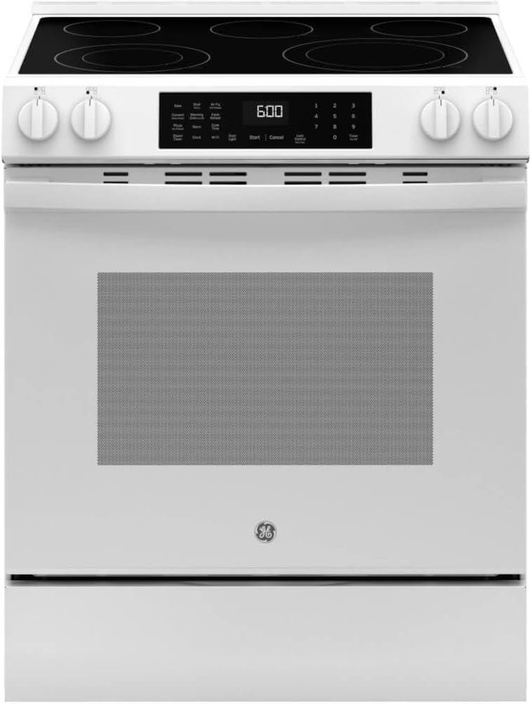 GE GRS600AVWW 30 Slide-In Electric Convection Range No-Preheat Air Fry, 5 Heating Elements, Smoothtop Cooktop, White