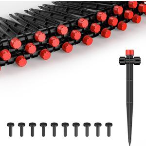Pawfly 30 Pcs Push-to-Fit Drip Irrigation Emitters, 8-Stream Sprinklers Drip Emitters for 1/4 Inch Tubing with Stake & End Plugs, Two-Way Connection Irrigation Drippers with Adjustable Water Flow