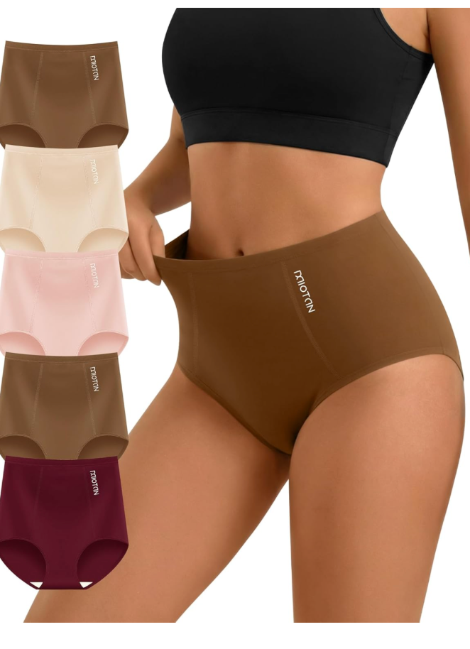 Women's Underwear Cotton High Waisted Briefs 5 Pack, Soft Breathable Full Coverage Ladies Panties, Size XL