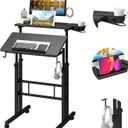 Klvied Adjustable Height Standing Desk with Cup Holder, Portable and Easy to Move, Ideal for Home or Office, Black