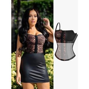Popilush x Angela Shapewear Corset Top Sculpting Leopard Mesh Detachable Strap, Leopard / 3XL Going Out Bustier Tube Club Tops for Women, 3XL