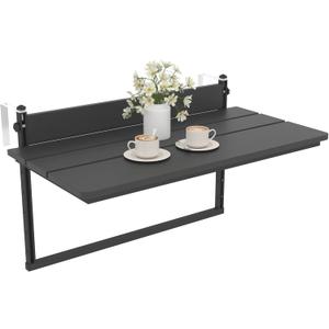 Sundale Outdoor 32" Large Folding Balcony Table for Railing, Patio HDPE Bar Adjustable Hanging Mounted Table for Baluster Garden Deck, Black