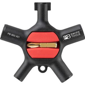 PB Swiss Tools 9-in-1 Universal Cabinet Key PB 900.V01 CN | 100% Swiss Made | Pocket Tool with Bit Holder, 2 C6 1/4" Precision Bits and Key Ring