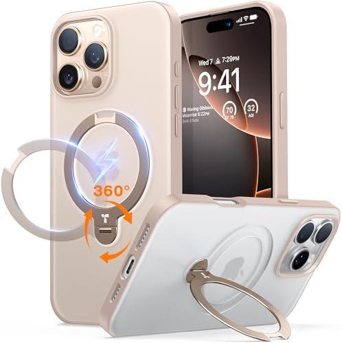 TORRAS 360 Spin Magnetic Stand for iPhone 16 Pro Case, Fit for MagSafe, Military Grade Protective Ostand Case for 16 Pro Max Phone Case with Stand Rotatable, Desert Pink 6.9 inch