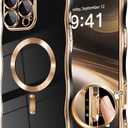 GVIEWIN for iPhone 16 Pro Max Case Compatible with MagSafe, Upgraded [Full Camera Protection][Cute Wave Frame][Military Grade Protection] Electroplated Soft Phone Cover for Women Girl, Black