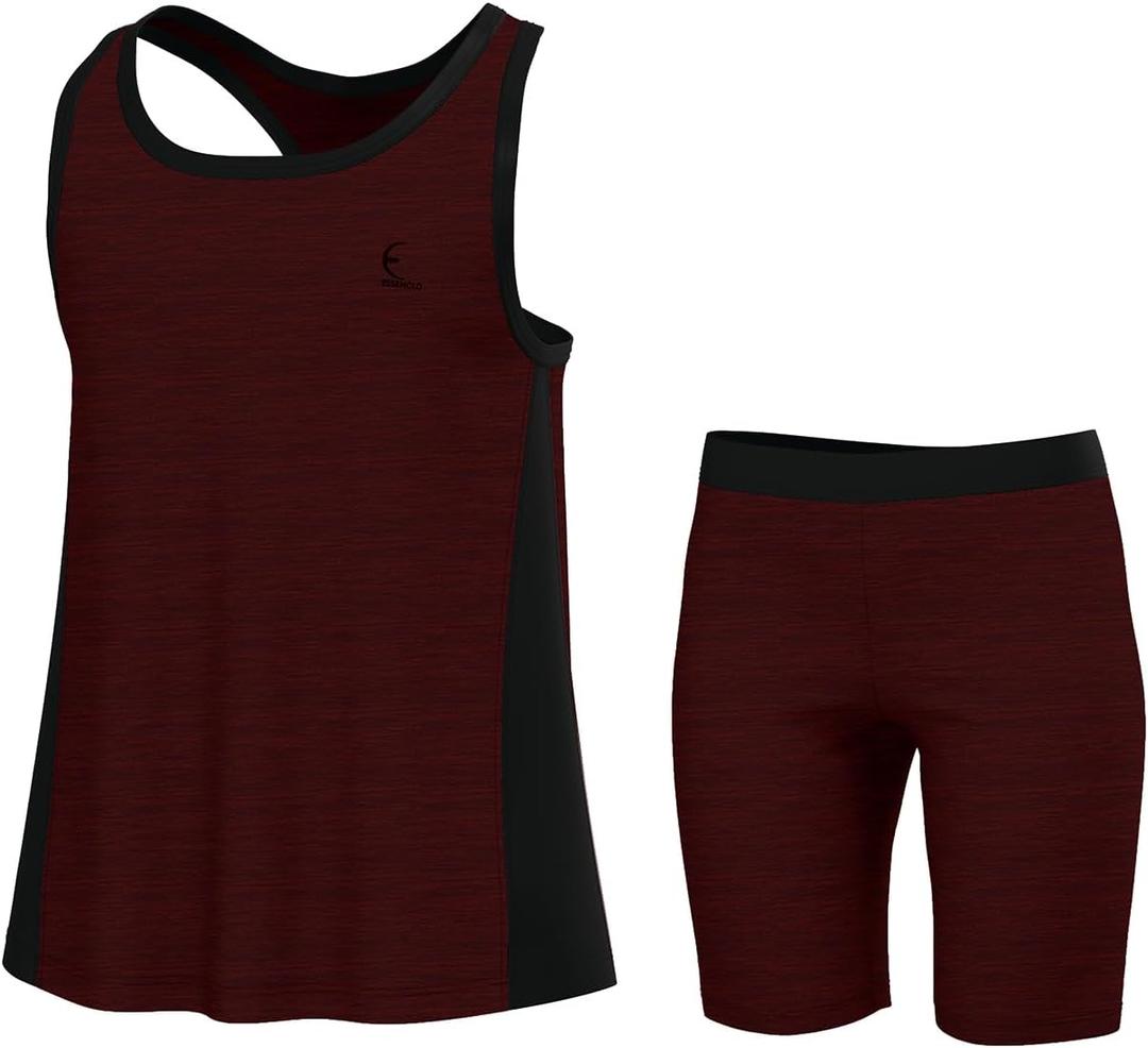 Girls Tank Tops and Shorts Summer Outfits, Athletic Activewear Loose Fit Cute Girls' Fashion Clothing Sets Size 3-16 (Heather Wine)