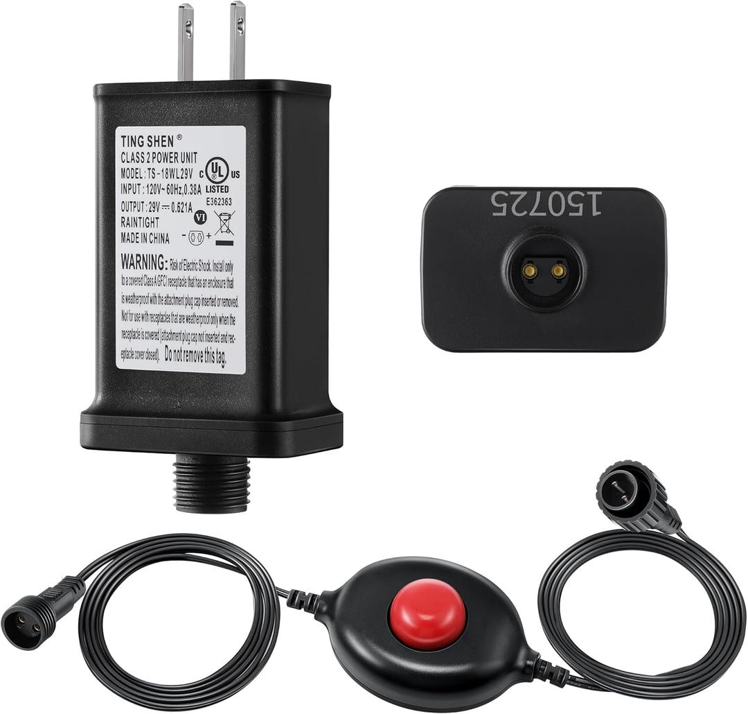 Meonum 29V 18W LED Power Supply with Foot Switch, Transformer Replacement Class 2 Power Supply, 9 Modes Low Voltage Transformer US Plug for Christmas Tree Light & LED String Lights(Black)