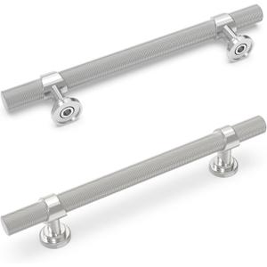 10 Pack 5 Inch Cabinet Pulls knurled Brushed Satin Nickel Kitchen Cabinet Handles Aluminum and Zinc Alloy Drawer Pulls Solid Cabinet Hardware (5'' Hole Center(128mm))