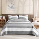 Litanika Quilt King Size Silver Grey, Stripe Patchwork Summer Bedspread Coverlet 3 Pieces, Soft Lightweight Microfiber Quilted Bedding Set for All Season(1 Quilt, 2 Pillowcases)