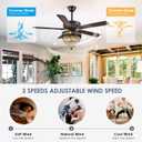 Asyko Crystal Ceiling Fan Fandelier with Lights - Modern Black Chandelier Fans with Remote ControlNoiseless AC Motor, Retro/Farmhouse Lighting, Dining Room Living Room (52"