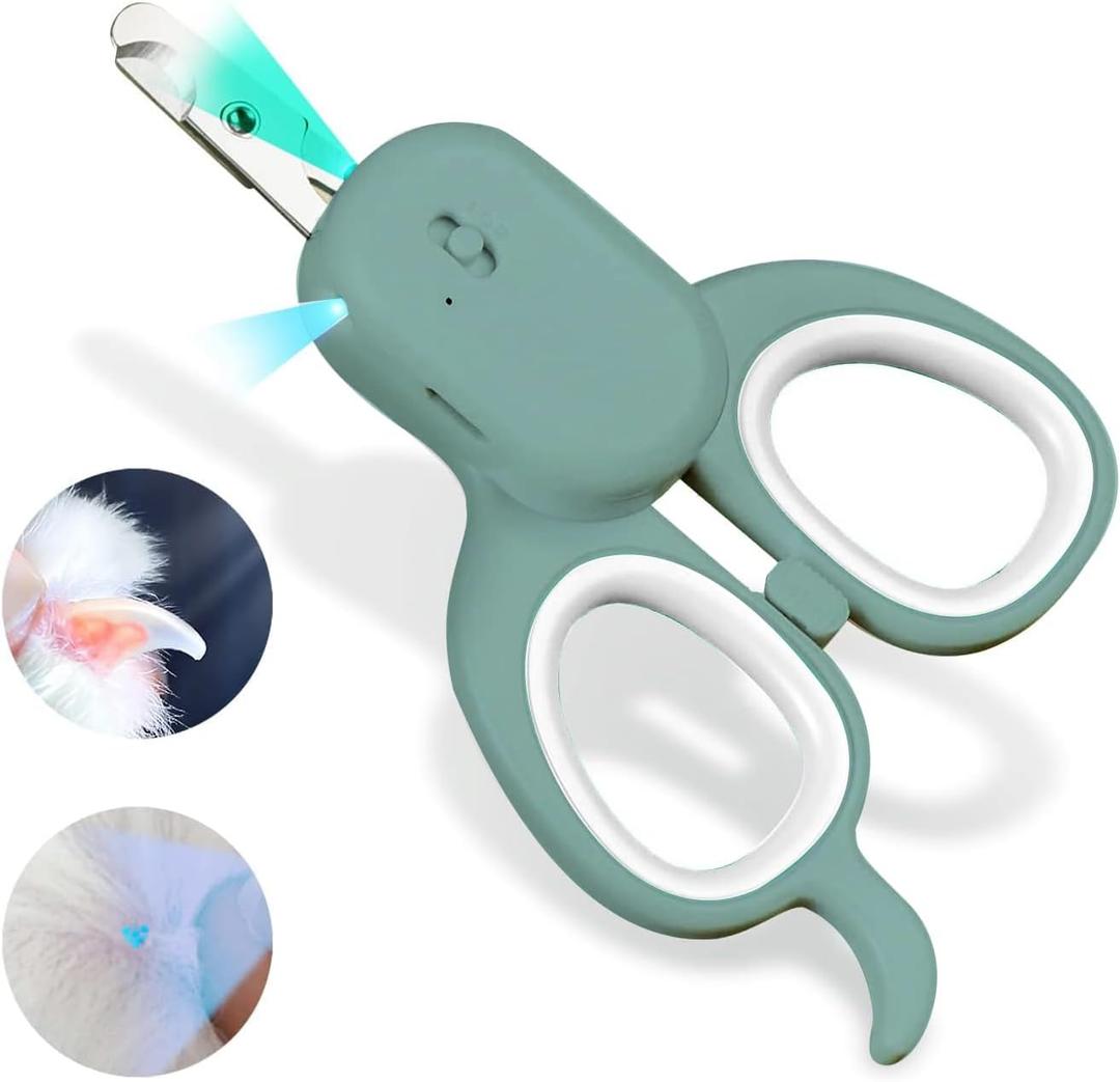 PAKEWAY Pet Nail Clipper with LED & -U-V Light, Cat Claw Trimmer with Ultra Bright LED Light for Nail Bloodline to Avoid Over Cutting, Sharp Angled Blade Grooming Tool for Dog Cat Rabbit Small Animals