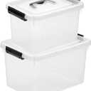 Clear Storage Latch Box/Bin, 2-Pack Plastic Organizing Container with Handle and Lids (7 QT/16QT)