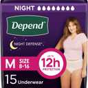 Depend Night Defense Adult Diapers, Incontinence & Postpartum Bladder Leak Underwear for Women, Disposable, Overnight, Medium, Blush, 15 Count, Packaging May Vary
