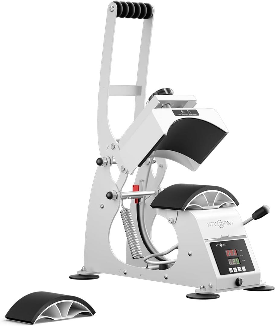 HTVRONT Hat Press Machine - Hat Press Heat Machine for Caps with 2 Platens & Caps Stretcher, White Hat Heat Press Machine for Caps with Memory Mode and Non-Slip Base for Heat Transfer Vinyl