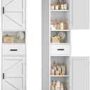 TEENFON 67" H Bathroom Storage Cabinet with Barn Doors & Adjustable Shelves, Bathroom Cabinet with Drawer, Narrow Bathroom Storage Unit, Floor Cabinets for Living Room, Kitchen, White, 11.8"D x 15.8"W x 67"H