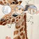 Funny Giraffe Shower Curtain Watercolor Tropical African Wildlife Safari Giraffe Forest Animal Love Heart Mother's Day Family Brown Bathroom Decor Fabric Curtain with Hooks 70X70Inch