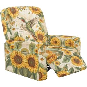 Talayituse Hummingbird Sunflower Butterfly Print Recliner Slipcovers 4-Pieces Lazyboy Covers Couch Chair Cover Non Slip Reclining with Storage Pockets Furniture Protector for Living Room
